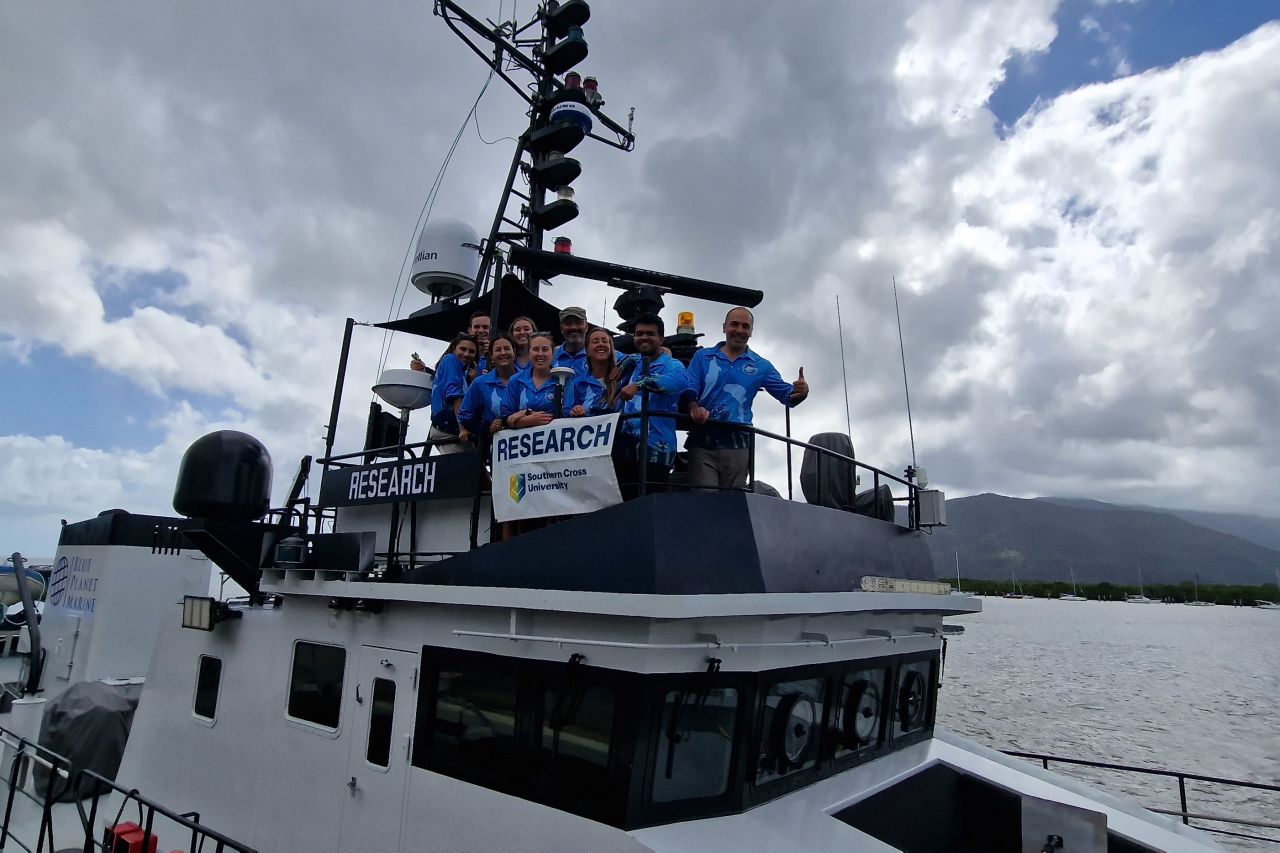 The Great Barrier Reef Dolphin Project Team ready to leave the harbour toward the remote northern Great Barrier Reef. Credit: Great Barrier Reef Dolphin Project 