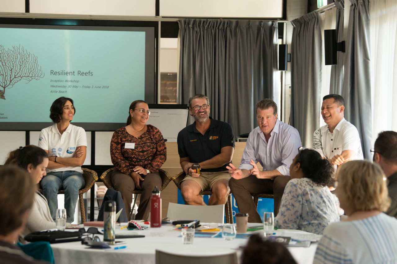 Myriam Marcon (New Caledonia), Beverly Wade (Belize), Arvid Hogstrom (Ningaloo), David Wachenfeld (Great Barrier Reef), Yimnang Golbuu (Palau)