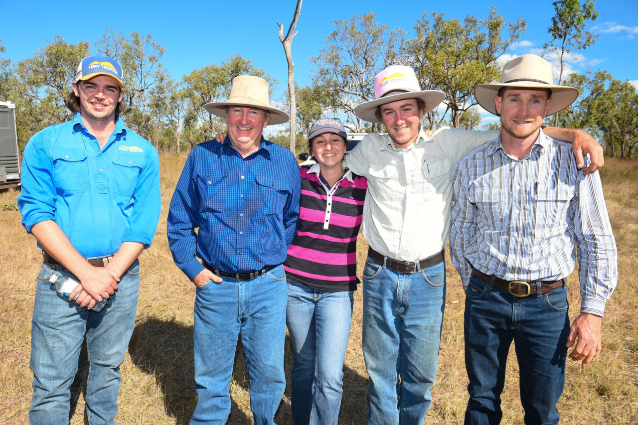 Left to Right: NQ Dry Tropics Grazing Field Officer Tristan Gibson, Chris Le Feurve, Lucy Le Feurve, Eric Le Feurve and Clancy Le Feurve. Credit: NQ Dry Tropics