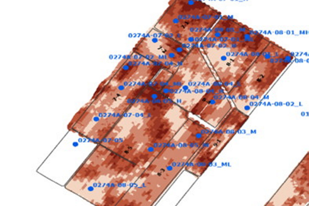 Electromagnetic soil mapping and soil sample locations. Credit: LiquaForce