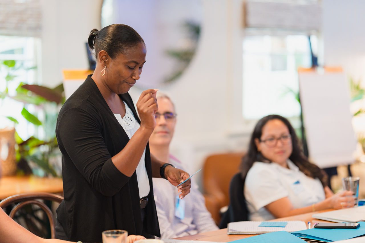 Presenting at the Resilient Reefs Initiative's Solution Exchange in Brisbane in 2022. Credit: Bec Taylor.