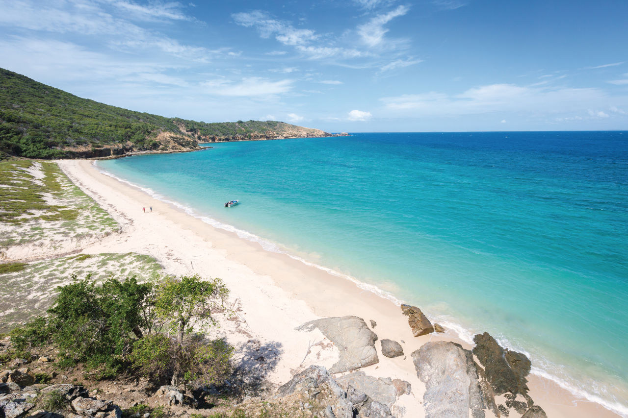 An aerial shot of the beach on Great Keppel Island.