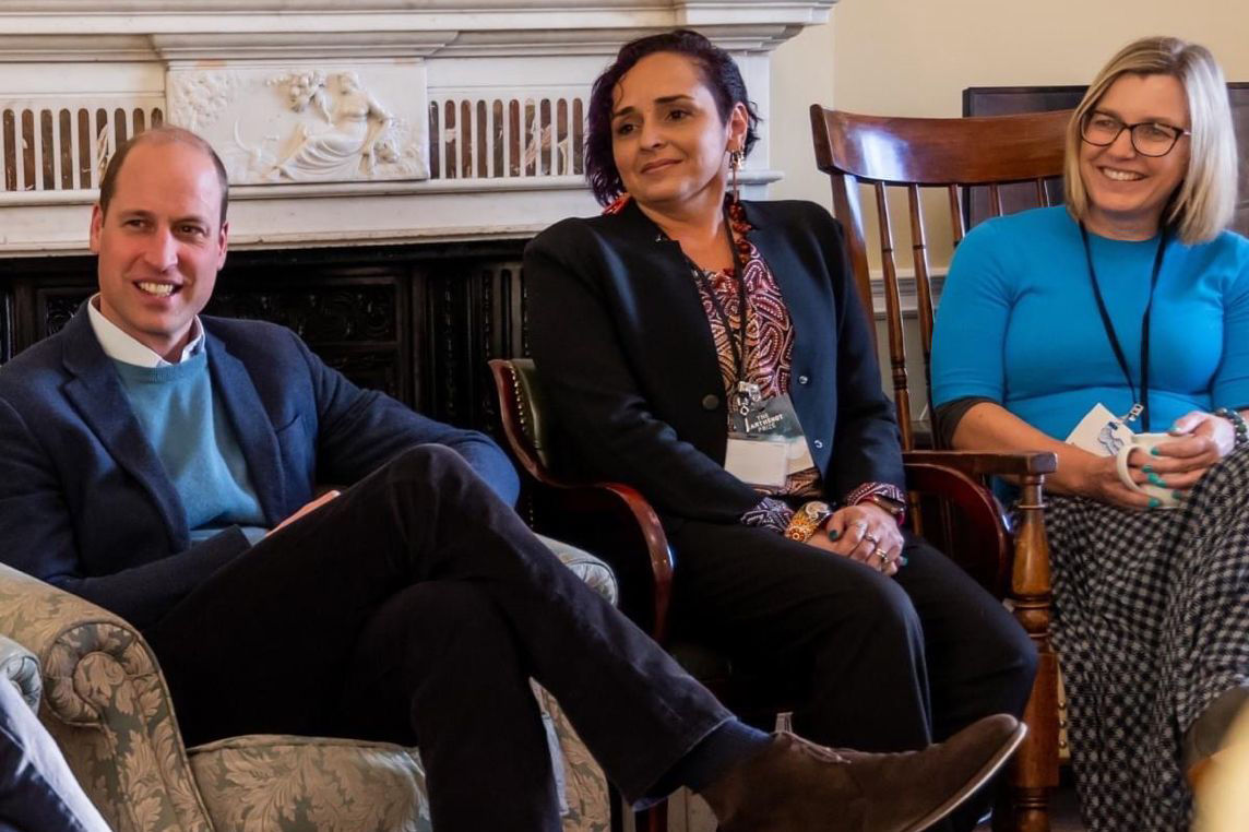 His Royal Highness the Prince of Wales, Larissa Hale and Theresa Fyffe at The Earthshot Prize Fellowship Retreat. Credit: The Earthshot Prize.