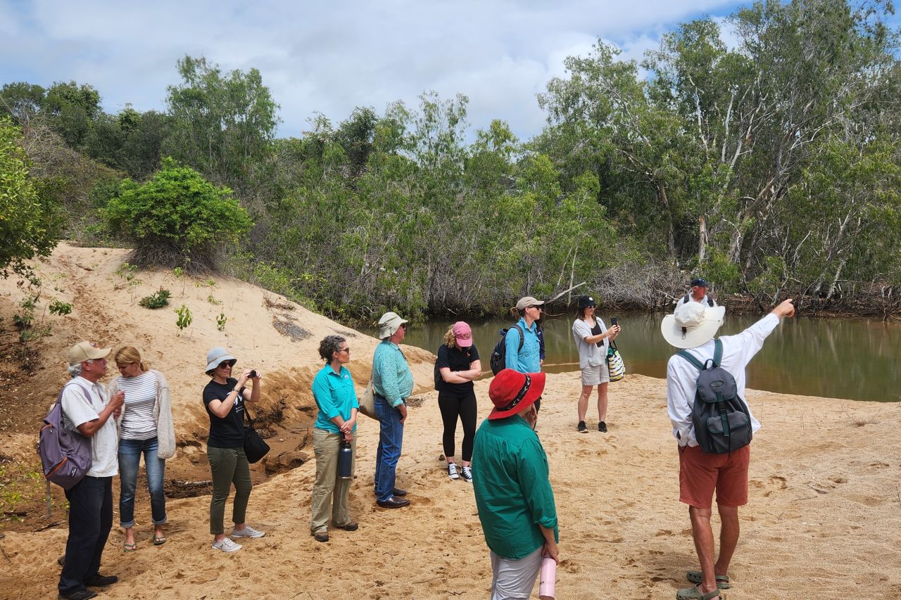 CAP Leaders learning about the impacts and learnings from the MINCA World Heritage Values project at Horseshoe Bay. Credit: Laura Dunstan/GBRF