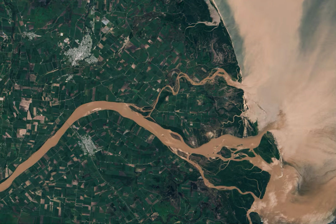 Flood plume from the Burdekin River captured on February 16. Credit: Maxar Technologies, sourced from ABC Australia.