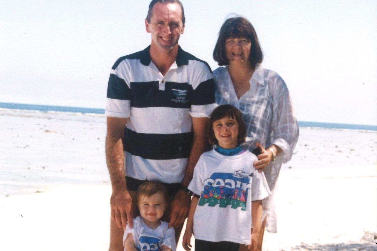 Peter, Julie, Chloe and Amy Gash on Lady Elliot Island in 1998. Supplied: Amy Gash