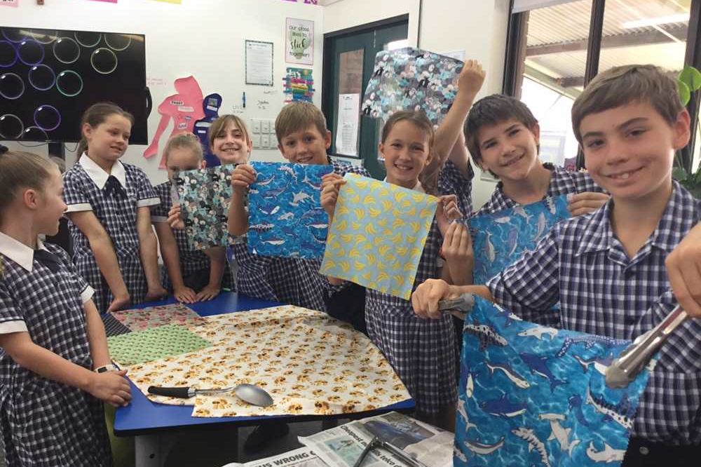 Students at St Johns Lutheran Primary producing their own beeswax wraps. Credit: Sammy Mac