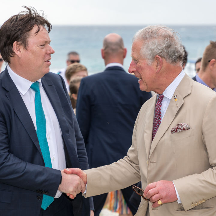Lendlease's Steve McCann with The Prince of Wales on Lady Elliot Island for the announcement