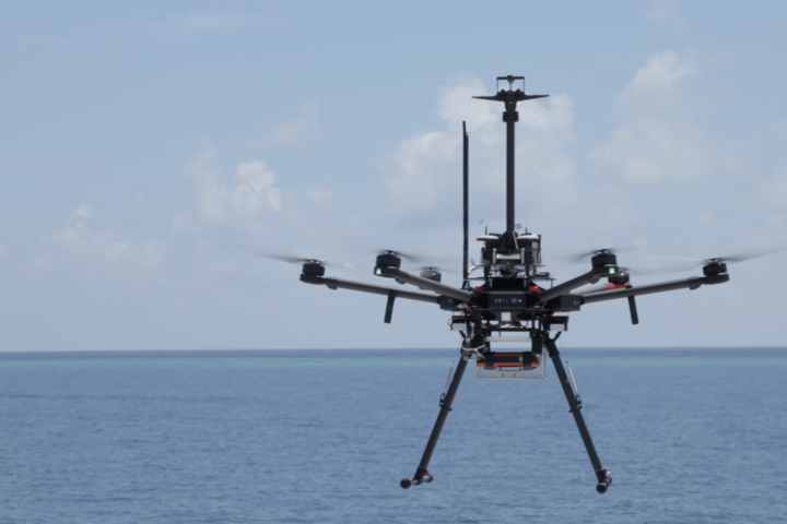 Drone captures data during cloud brightening trials. Credit: SCU